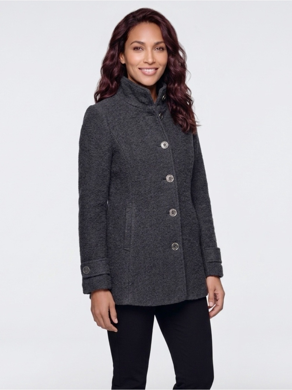 Kenneth Cole New York Black Teddy Button-Front Coat